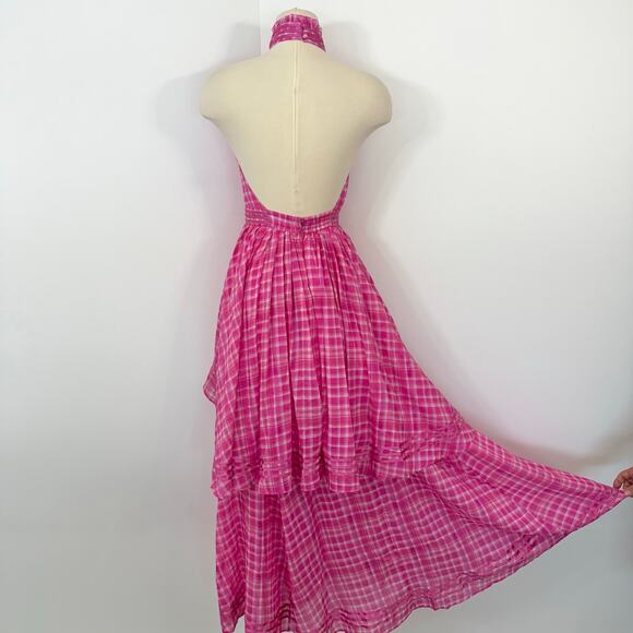 Aje Bungalow Sienna Dress Pink Gingham Halter Neck Maxi Gown US 4 - Picture 11 of 16